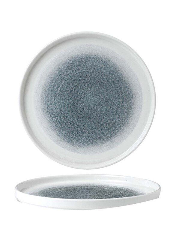 

Churchill 26cm H2 Raku Topaz Blue Walled Plate, White/Blue