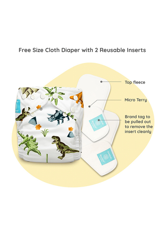 Charlie Banana Dinosaurs Hybrid Cloth Diaper with 2 Inserts, 1 Count