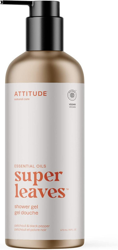 ATTITUDE Shower Gel with Essential Oils, EWG Verified, Plant and Mineral-Based Ingredients, Vegan Personal Care Products, Refillable Aluminum Bottle, Patchouli and Black Pepper, 473 ml (16 Fl Oz)