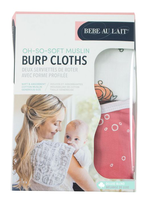 Bebe Au Lait Oh So Soft Mermaid and Bubbles Bamboo Blend Muslin Baby Burp Cloths, UBBBME2, White/Pink