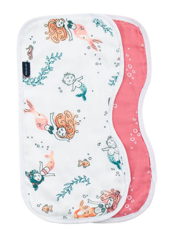 Bebe Au Lait Oh So Soft Mermaid and Bubbles Bamboo Blend Muslin Baby Burp Cloths, UBBBME2, White/Pink