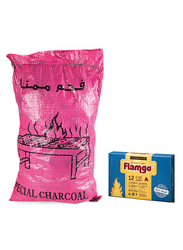 Premium Hardwood Barbecue Charcoal 5 Kg + Flamgo Fire Lighters 12 Cubes, Black