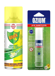 Asmaco 480ml Attack Plus Disinfectant Spray with 24ml Air Sanitizer, Yellow/Green