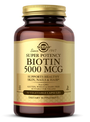 Solgar Biotin Dietary Supplement, 5000mcg, 50 Vegetable Capsules