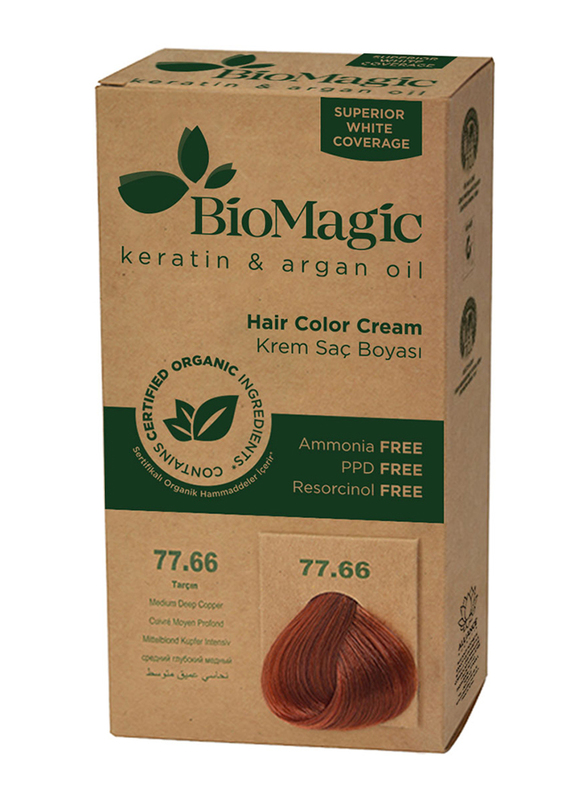 Biomagic Keratin & Argan Oil Hair Color Cream, 77/66 Medium Deep Copper