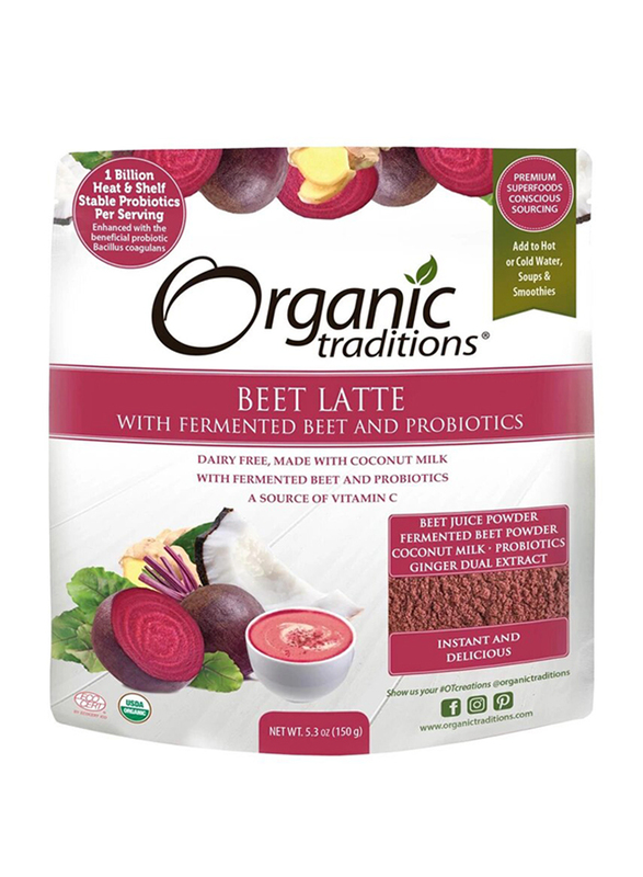 Organic Traditions Beet Latte with Fermented Beet & Probiotic Juice Powder, 150gm