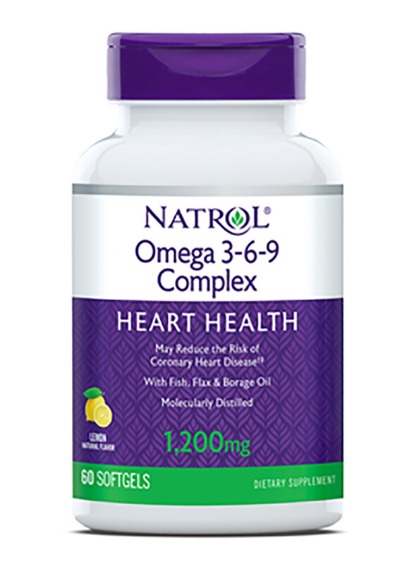 

Natrol Omega 3-6-9 Complex Heart Health Lemon Dietary Supplement, 1200mg, 60 Softgels