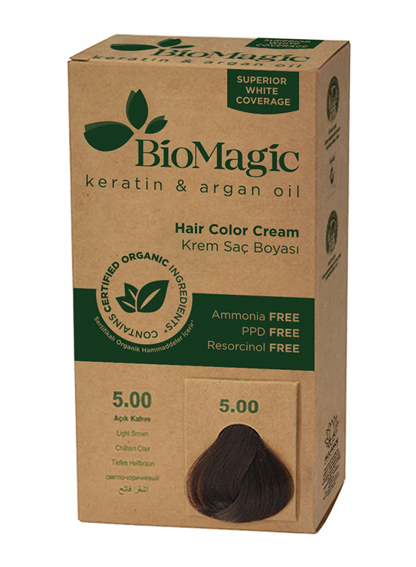 Biomagic Keratin & Argan Oil Hair Color Cream, 5/00 Light Brown