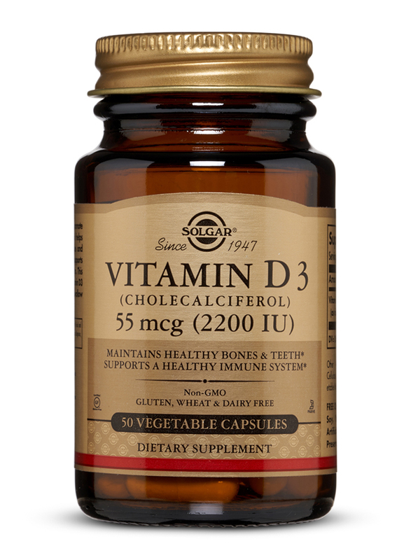 Solgar Vitamin D3 (Cholecalciferol) Dietary Supplement, 55mcg (2200iu), 50 Vegetable Capsules