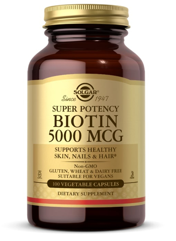 Solgar Biotin Dietary Supplement, 5000mcg, 100 Vegetable Capsules
