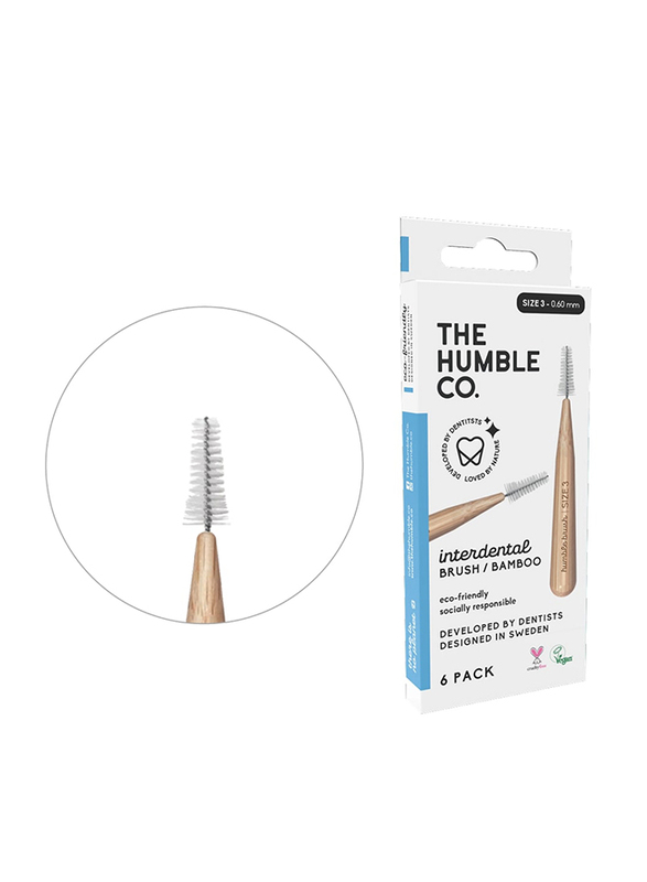 The Humble Co Interdental Bamboo Brush, Blue, Size 3-0.6mm, 6 Pieces