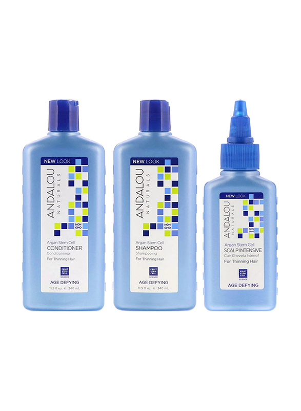 Andalou Naturals Argan Stem Cell Age Defying System Kit for Thinning Hair, 3 Pieces