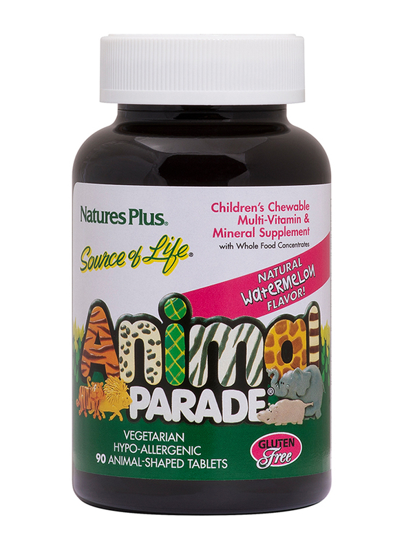 Natures Plus Animal Parade Children's Chewable Multi-Vitamin & Mineral Supplement, Watermelon Flavor, 90 Tablets