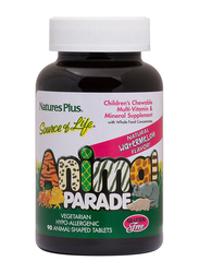 Natures Plus Animal Parade Children's Chewable Multi-Vitamin & Mineral Supplement, Watermelon Flavor, 90 Tablets