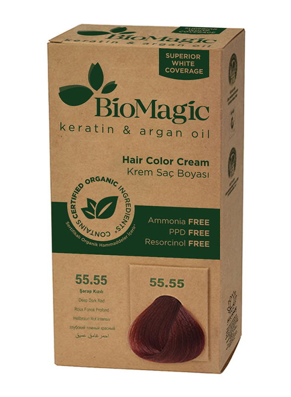 Biomagic Keratin & Argan Oil Hair Color Cream, 55/55 Deep Dark Red