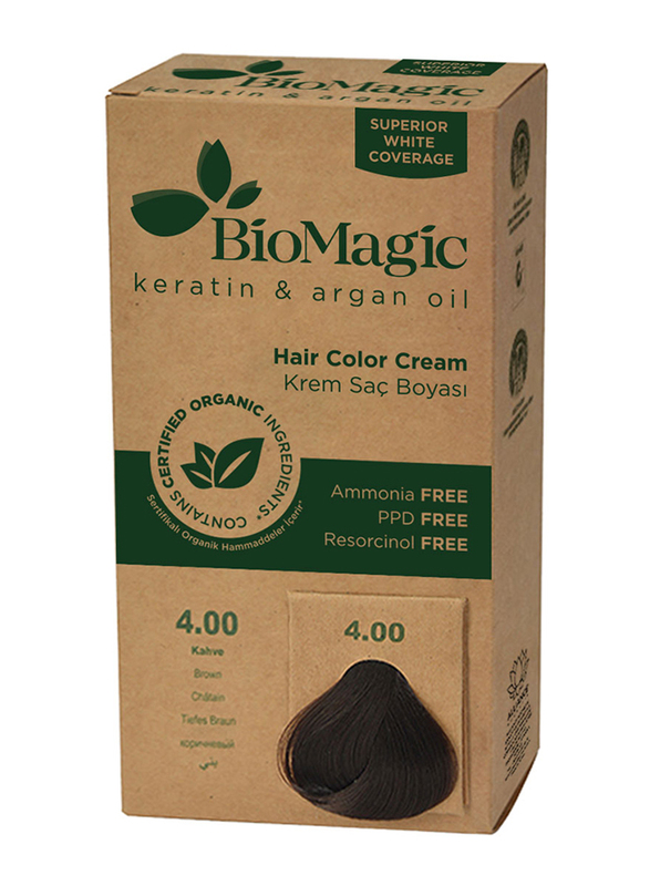 Biomagic Keratin & Argan Oil Hair Color Cream, 4/00 Brown