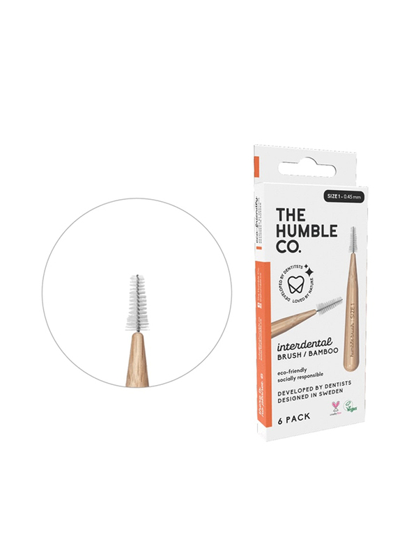The Humble Co Interdental Bamboo Brush, Orange, Size 1-0.45mm, 6 Pieces