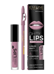 Eveline oh! My lips Matt Liquid Lipstick & Contour Lip Liner Kit, 966695, No. 03 Rose Nude, Pink