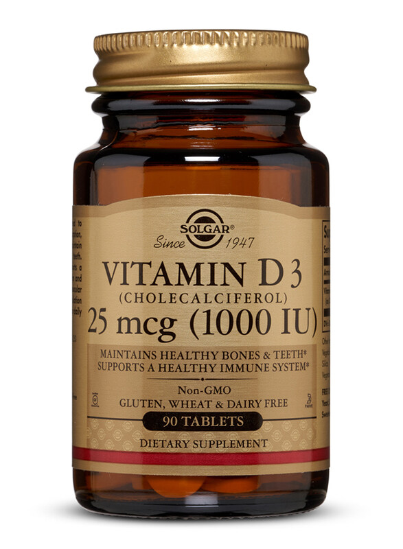 

Solgar Vitamin D3 (Cholecalciferol) Dietary Supplement, 25mcg (1000iu), 90 Tablets