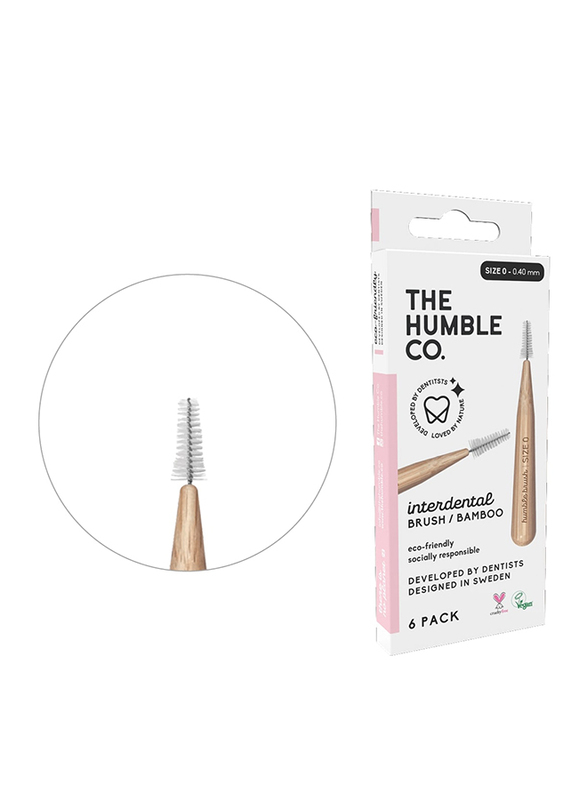 The Humble Co Interdental Bamboo Brush, Pink, Size 0-0.4mm, 6 Pieces