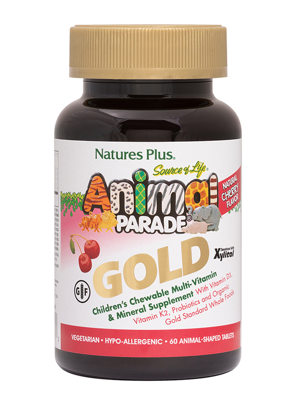 Natures Plus Animal Parade Gold Children's Chewable Multi-Vitamin & Mineral Supplement, Cherry Flavor, 60 Tablets