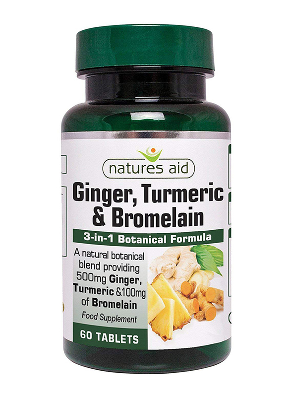Natures Aid Ginger, Turmeric & Bromelain Food Supplement, 60 Tablets