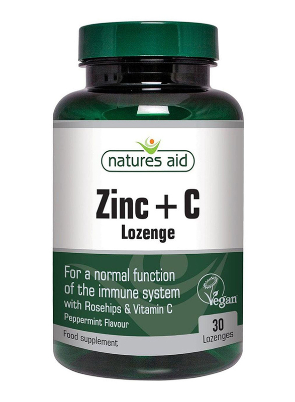 Natures Aid Vegan Zinc Lozenges Food Supplement, Peppermint Flavor, 30 Tablets