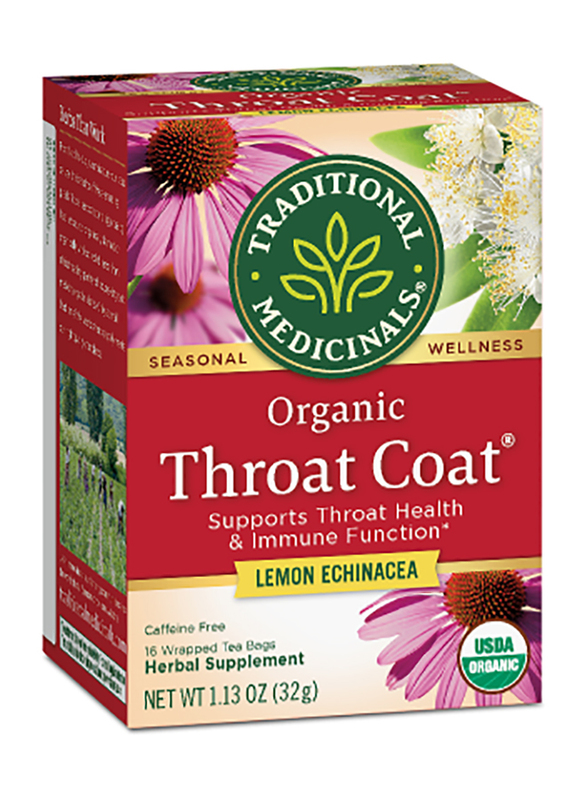 Traditional Medicinals Organic Throat Coat Lemon Echinacea Herbal Tea, 16 Tea Bags