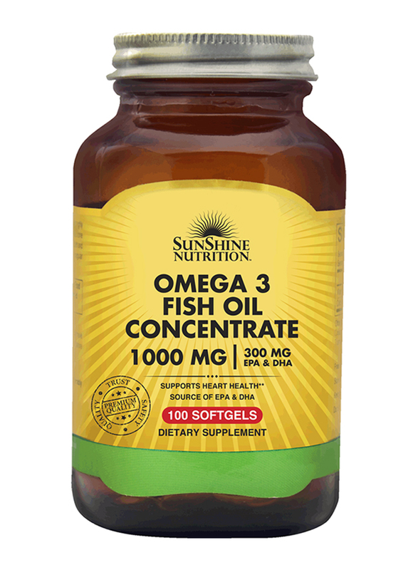 

Sunshine Nutrition Omega 3 Fish Oil Concentrate Dietary Supplement, 1000mg, 100 Softgels