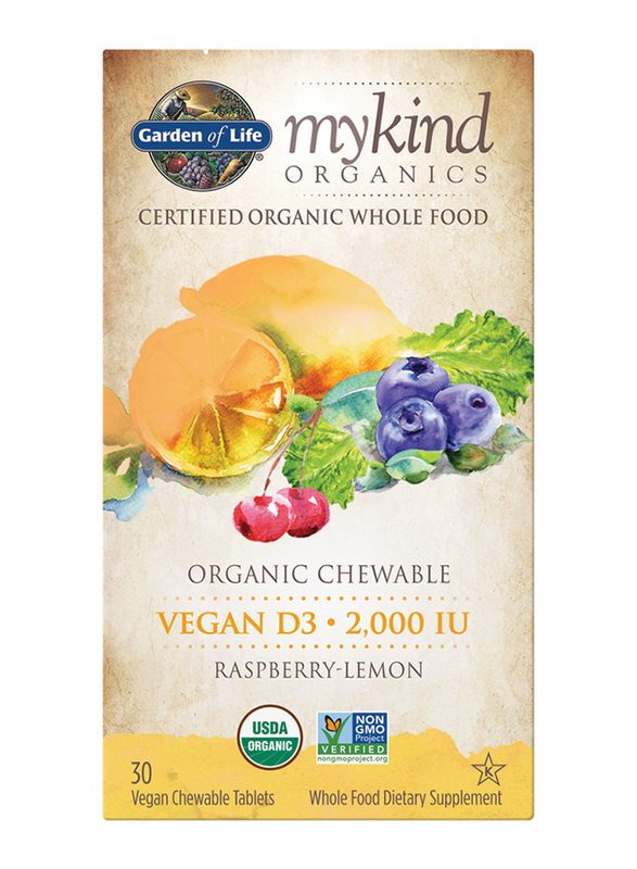 جاردن أوف لايف ماي كايند أورجانيكس مكملات نباتية D3 قابلة للمضغ من التوت والليمون ، 30 كبسولة نباتية قابلة للمضغ