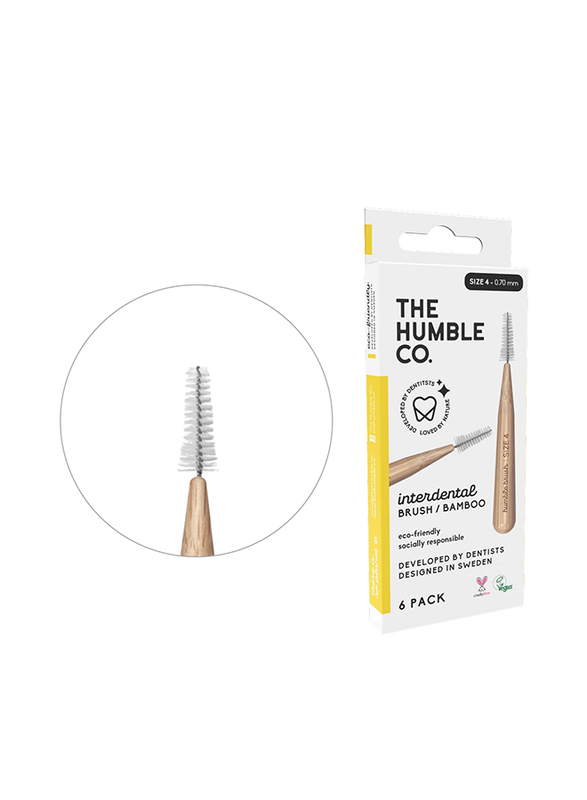 The Humble Co Interdental Bamboo Brush, Yellow, Size 4-0.7mm, 6 Pieces