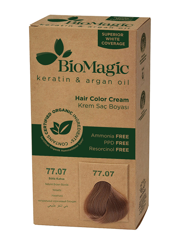 Biomagic Keratin & Argan Oil Hair Color Cream, 77/07 Natural Brown Blonde