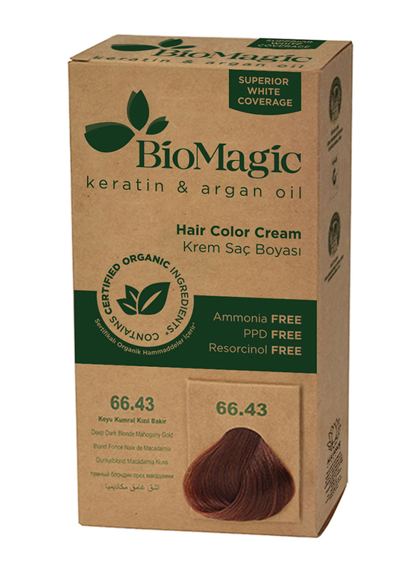 Biomagic Keratin & Argan Oil Hair Color Cream, 66/43 Deep Dark Blonde Mahogany Gold