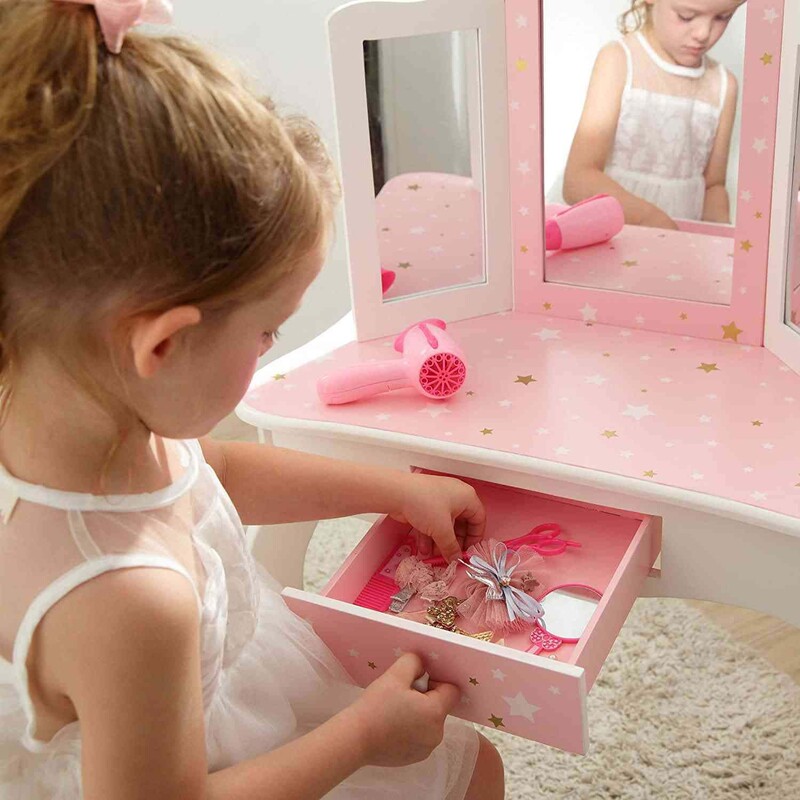 Dressing Table with Pink Accessories, 14 Pieces, Ages 3+