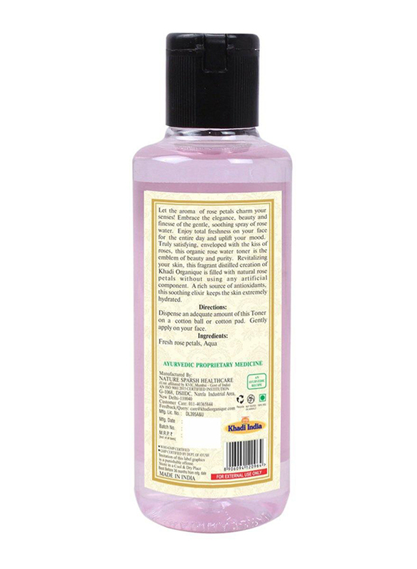 Khadi Organique Natural Pure Rose Water Skin Toner, 210ml