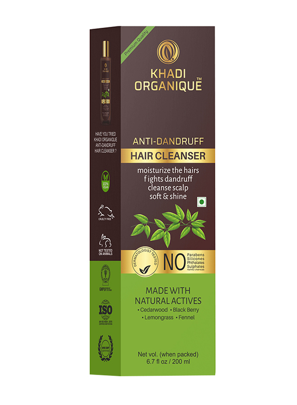Khadi Organique Anti-Dandruff Hair Cleanser with Curry leaf for All Hair Types, 200ml