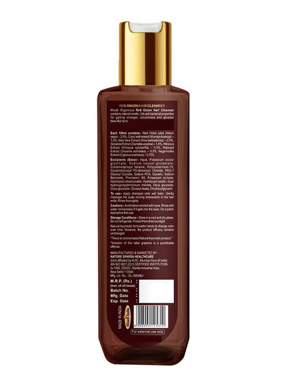 Khadi Organique Red Onion Hair Cleanser with Sulphate Free & Paraben Free for All Hair Types, 200ml