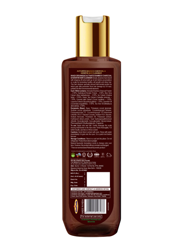Khadi Organique Activated Bamboo Charcoal & Keratin Hair Cleanser for All Hair Types, 200ml