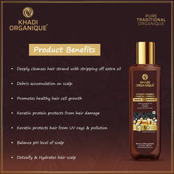 Khadi Organique Activated Bamboo Charcoal & Keratin Hair Cleanser for All Hair Types, 200ml