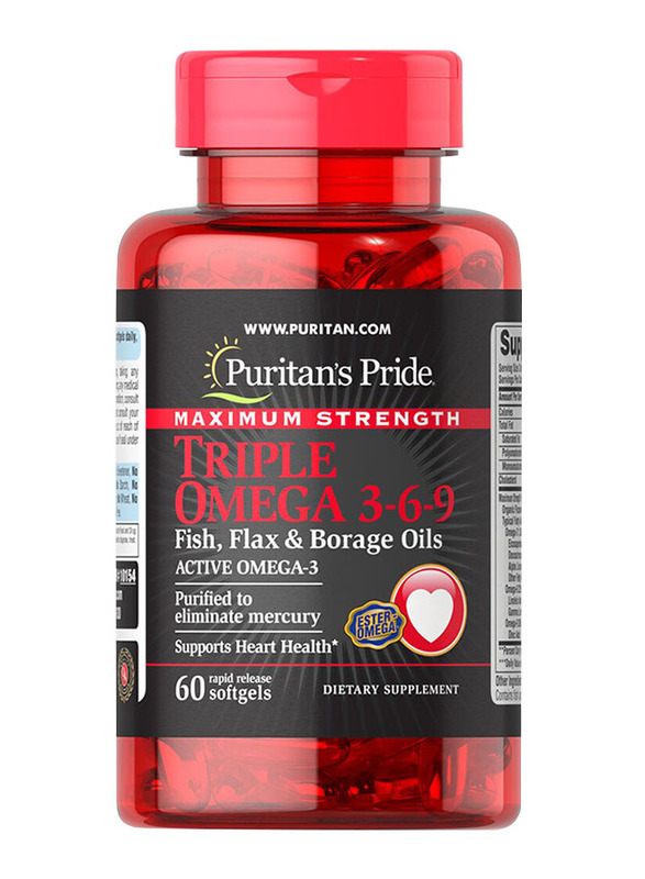 Puritan's Pride Maximum Strength Triple Omega 3-6-9 Dietary Supplement, 60 Softgels