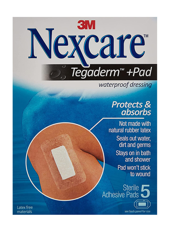 Nexcare Absolute Waterproof Tegaderm + Pad, Transparent, 5 Patches