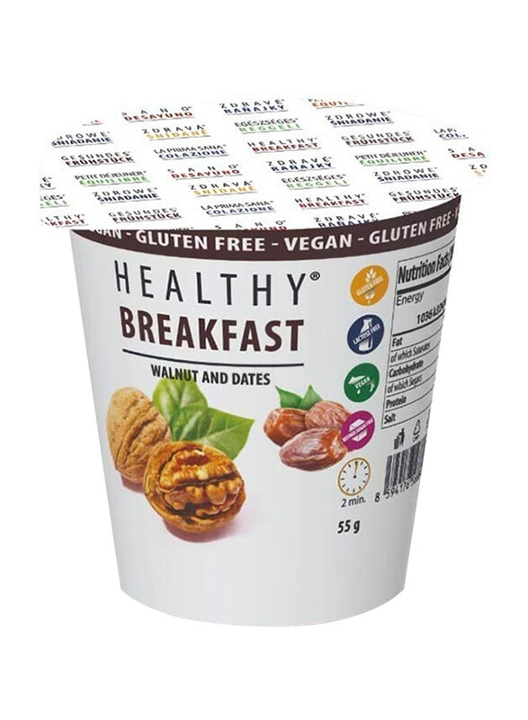 

Healthy Breakfast Vegan Gluten Free Oatmeal, 4 x 55g, Walnut and Dates