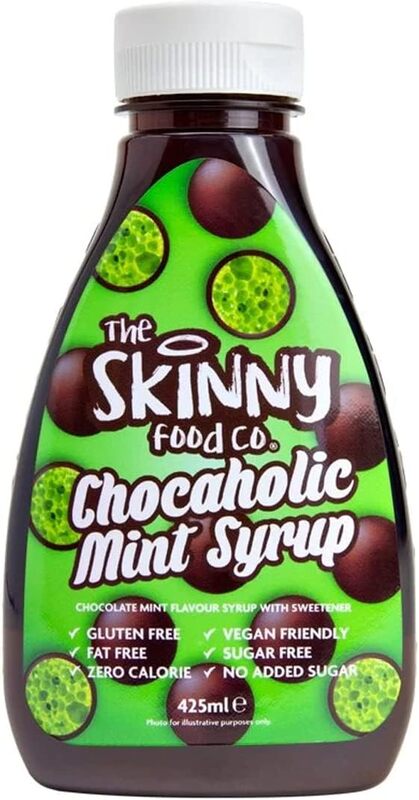 The Skinny Food Co. Chocaholic Syrup- Gluten-Free,Fat-Free, Zero Calories,Vegan,Sugar-Free can be paired with a wide variety of desserts,dishes & drinks 425 ml (chocaholic mint syrup)