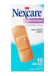 Nexcare Sheer Water Resistant Bandages, Brown, 10 Pieces