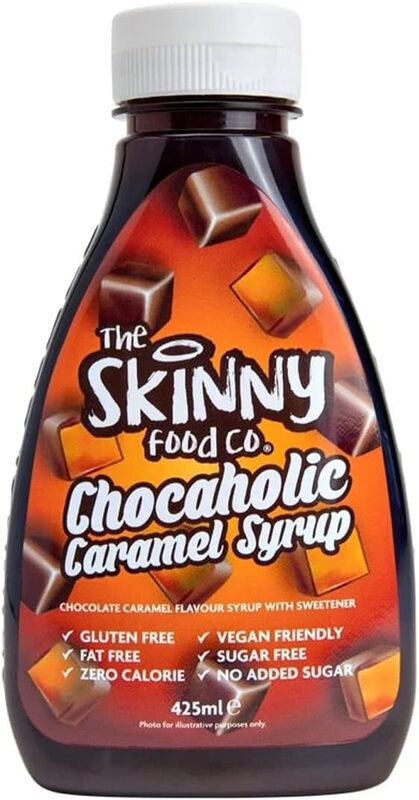 The Skinny Food Co. Chocaholic Syrup- Gluten-Free,Fat-Free, Zero Calories,Vegan,Sugar-Free can be paired with a wide variety of desserts,dishes & drinks 425 ml (chocaholic caramel syrup)