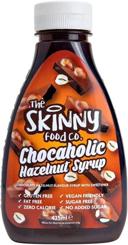 The Skinny Food Co. Chocaholic Syrup- Gluten-Free,Fat-Free, Zero Calories,Vegan,Sugar-Free can be paired with a wide variety of desserts,dishes & drinks 425 ml (chocaholic hazelnut syrup)