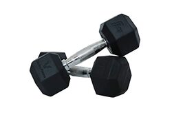 Harley Fitness Stainless Steel Rubber Coated Hexagon Dumbbells, 5 KG, Black