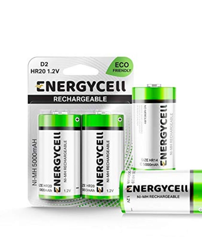 Energycell D Size 5000Mah 1.2V Rechargeable Batteries, Pack Of 2, Green