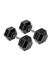 Harley Fitness Rubber Coated Fixed Hex Dumbbell Set, 2 x 22.5KG, Black/Silver