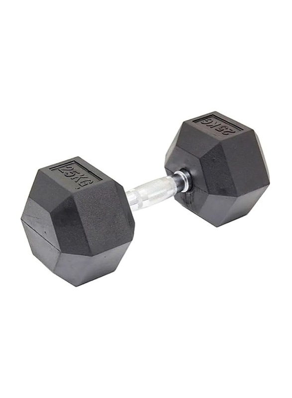 Harley Fitness Rubber Coated Fixed Hex Dumbbell Set, 2 x 25KG, Black/Silver